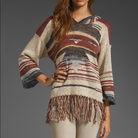 Free People Tops - Free People Fringe Knit Hoodie Pullover Shirt M